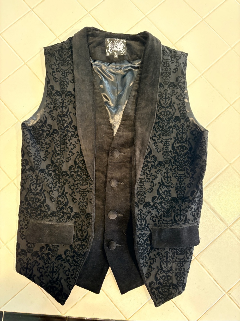Killstar Black Velvet Brocade Men's Vest